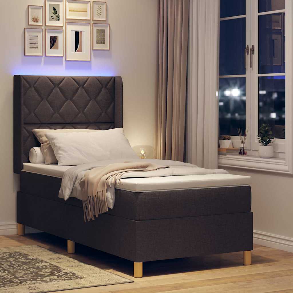 Boxspringbed met LED-stripverlichting Bruin 90 x 190 cm Stof