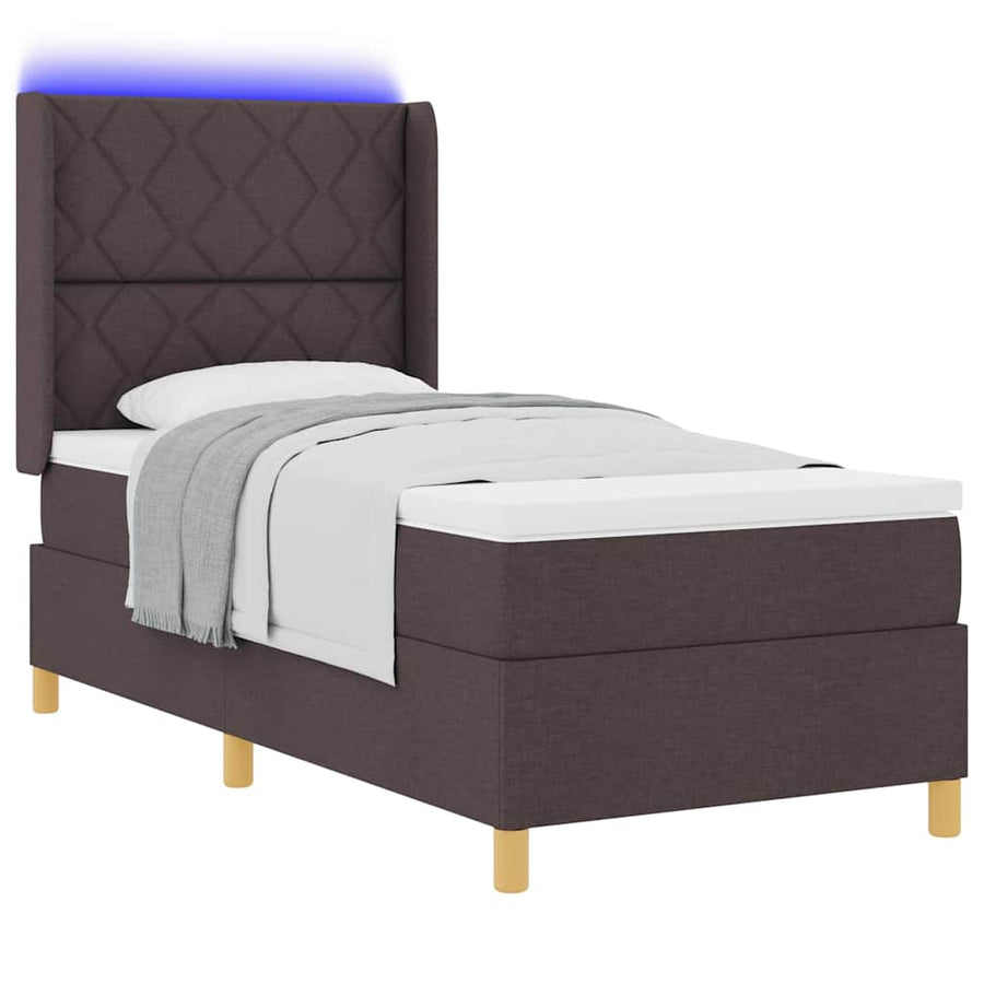 Boxspringbed met LED-stripverlichting Bruin 90 x 190 cm Stof