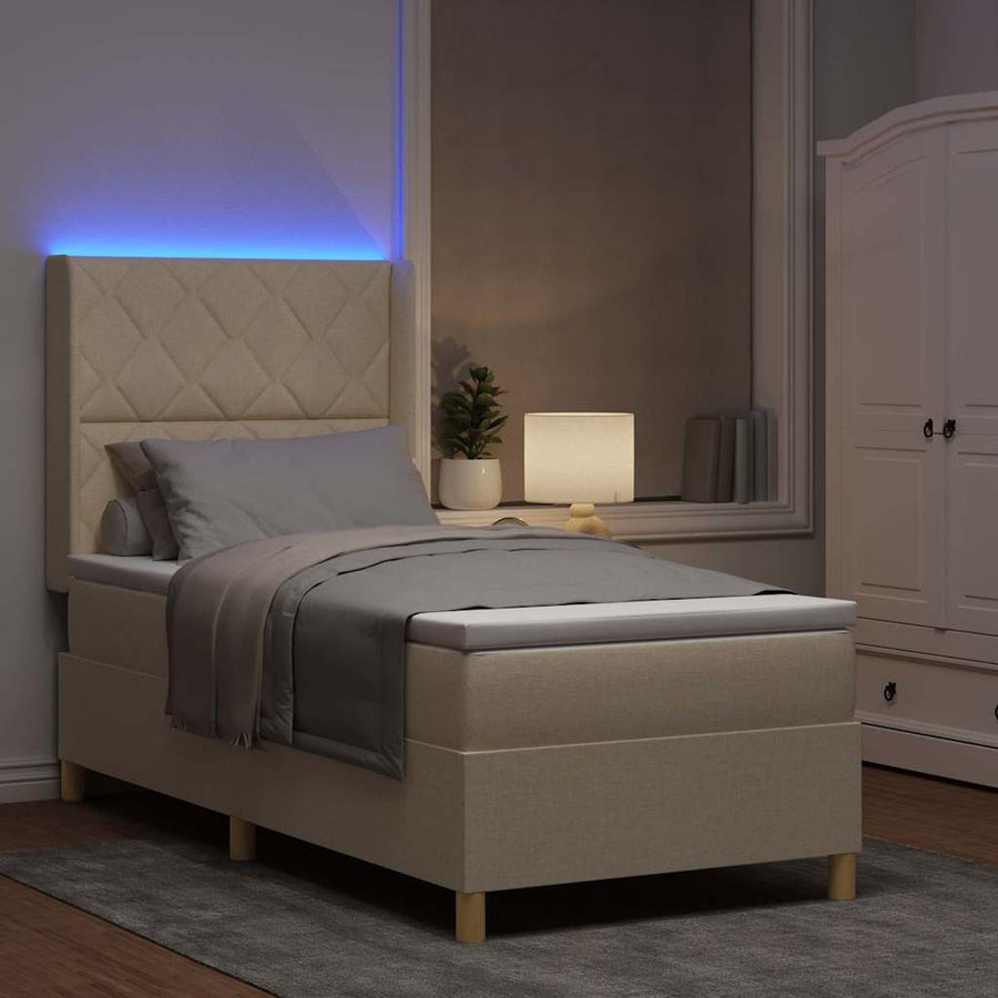 Boxspringbed met LED-stripverlichting Crème 90 x 190 cm Stof