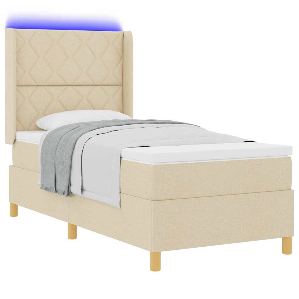 Boxspringbed met LED-stripverlichting Crème 90 x 190 cm Stof