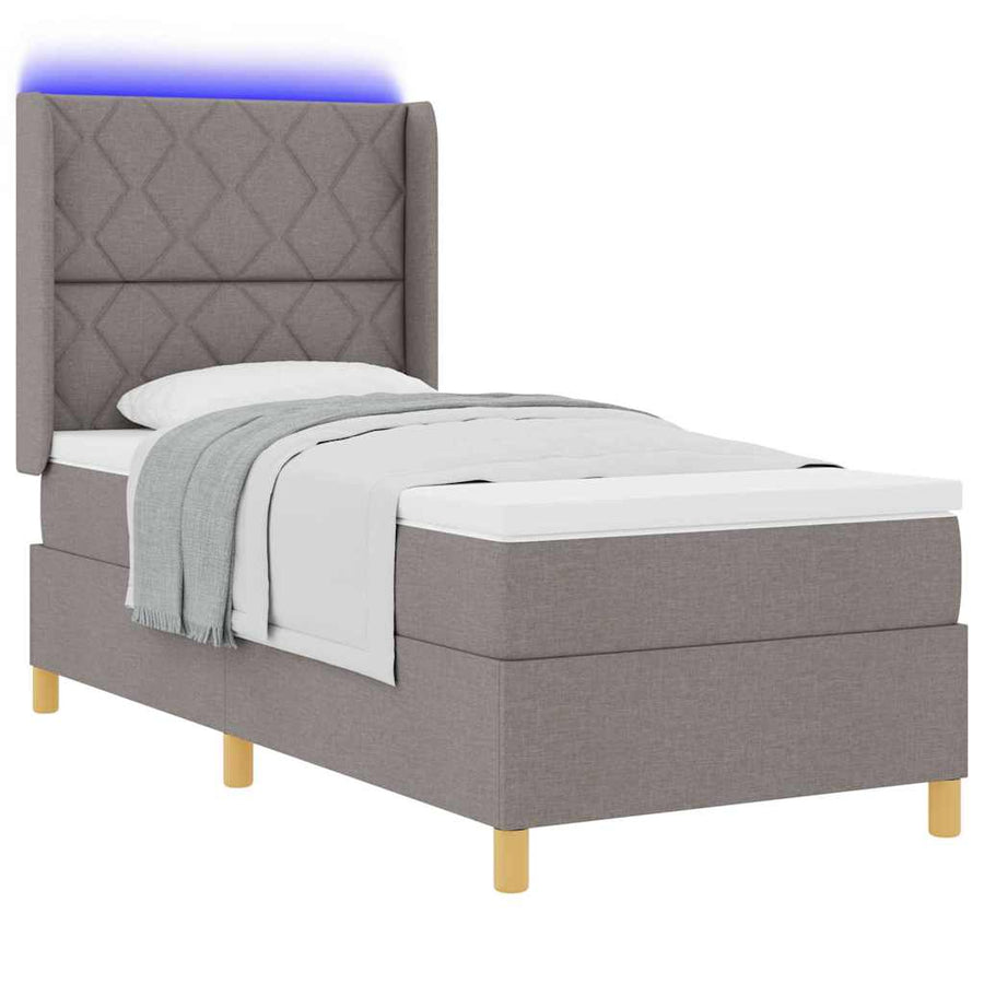 Boxspringbed met LED-stripverlichting Taupe 90 x 200 cm Stof