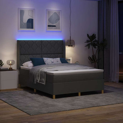 Boxspringbed met LED-stripverlichting Grijs 140 x 190 cm Stof