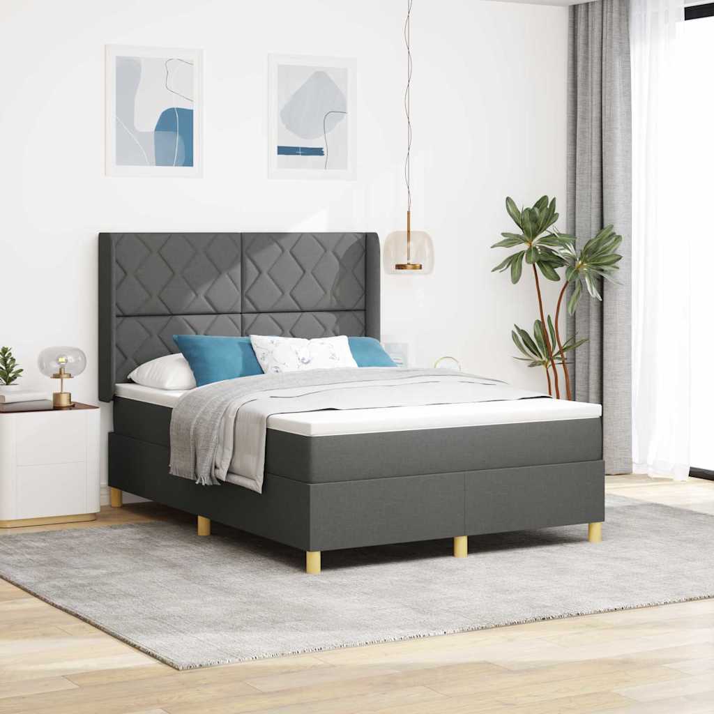 Boxspringbed met LED-stripverlichting Grijs 140 x 190 cm Stof