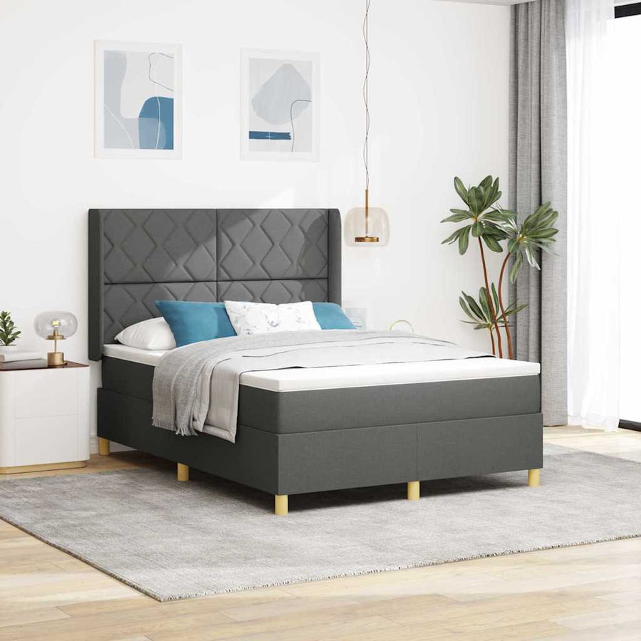 Boxspringbed met LED-stripverlichting Grijs 140 x 190 cm Stof