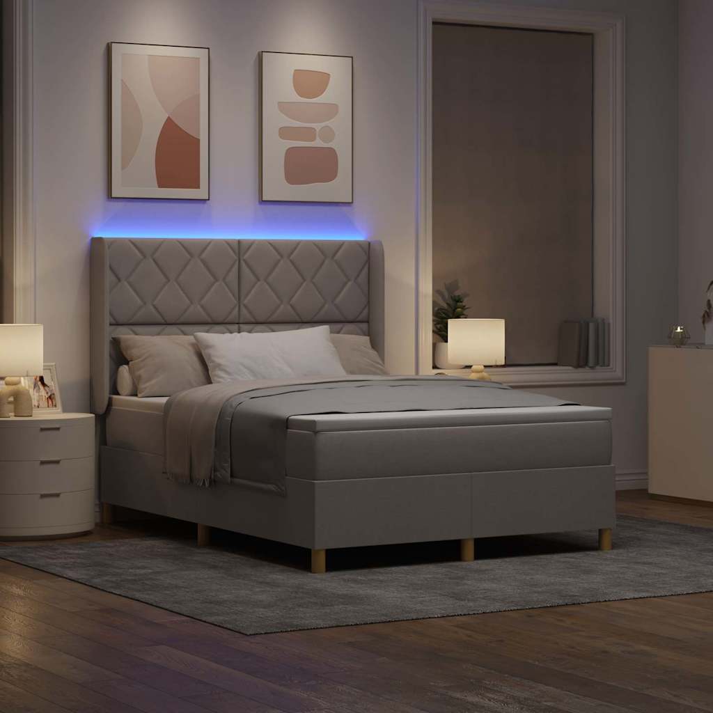 Boxspringbed met LED-stripverlichting Taupe 140 x 190 cm Stof