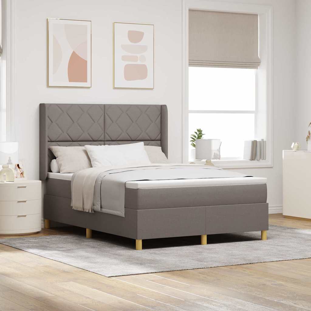 Boxspringbed met LED-stripverlichting Taupe 140 x 190 cm Stof