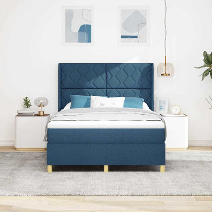 Boxspringbed met LED-stripverlichting Blauw 140 x 190 cm Stof
