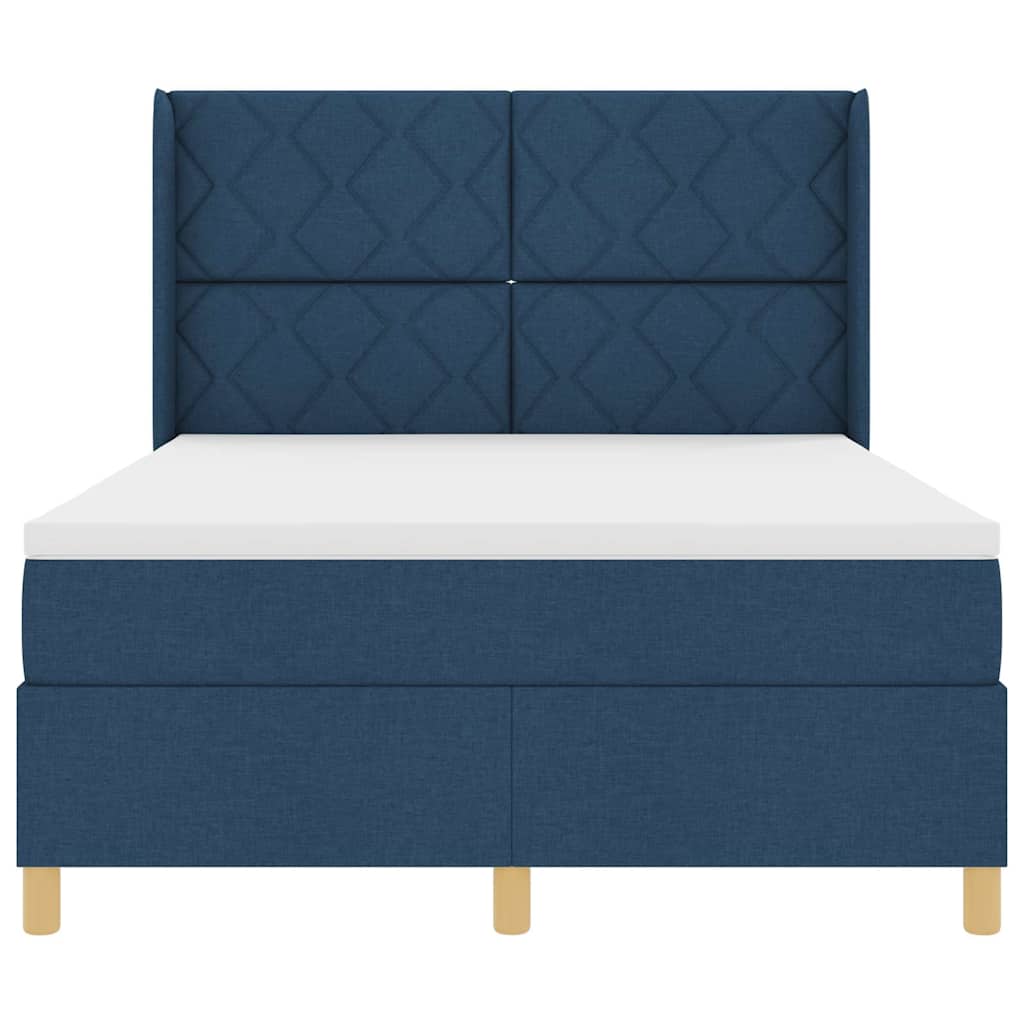 Boxspringbed met LED-stripverlichting Blauw 140 x 190 cm Stof