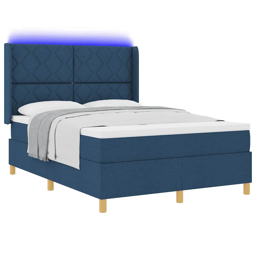 Boxspringbed met LED-stripverlichting Blauw 140 x 190 cm Stof