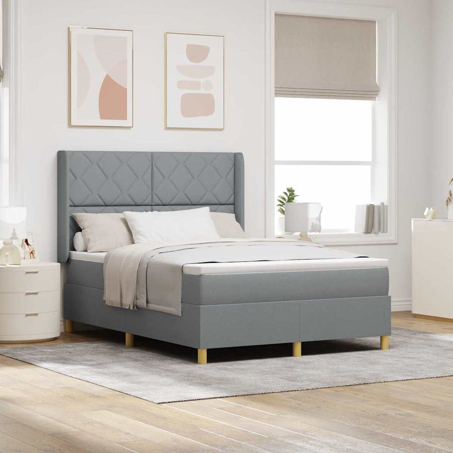 Boxspringbed met hoofdeinde Lichtgrijs 140 x 200 cm Stof