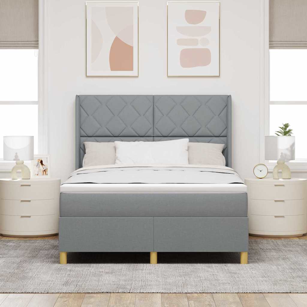 Boxspringbed met hoofdeinde Lichtgrijs 140 x 200 cm Stof