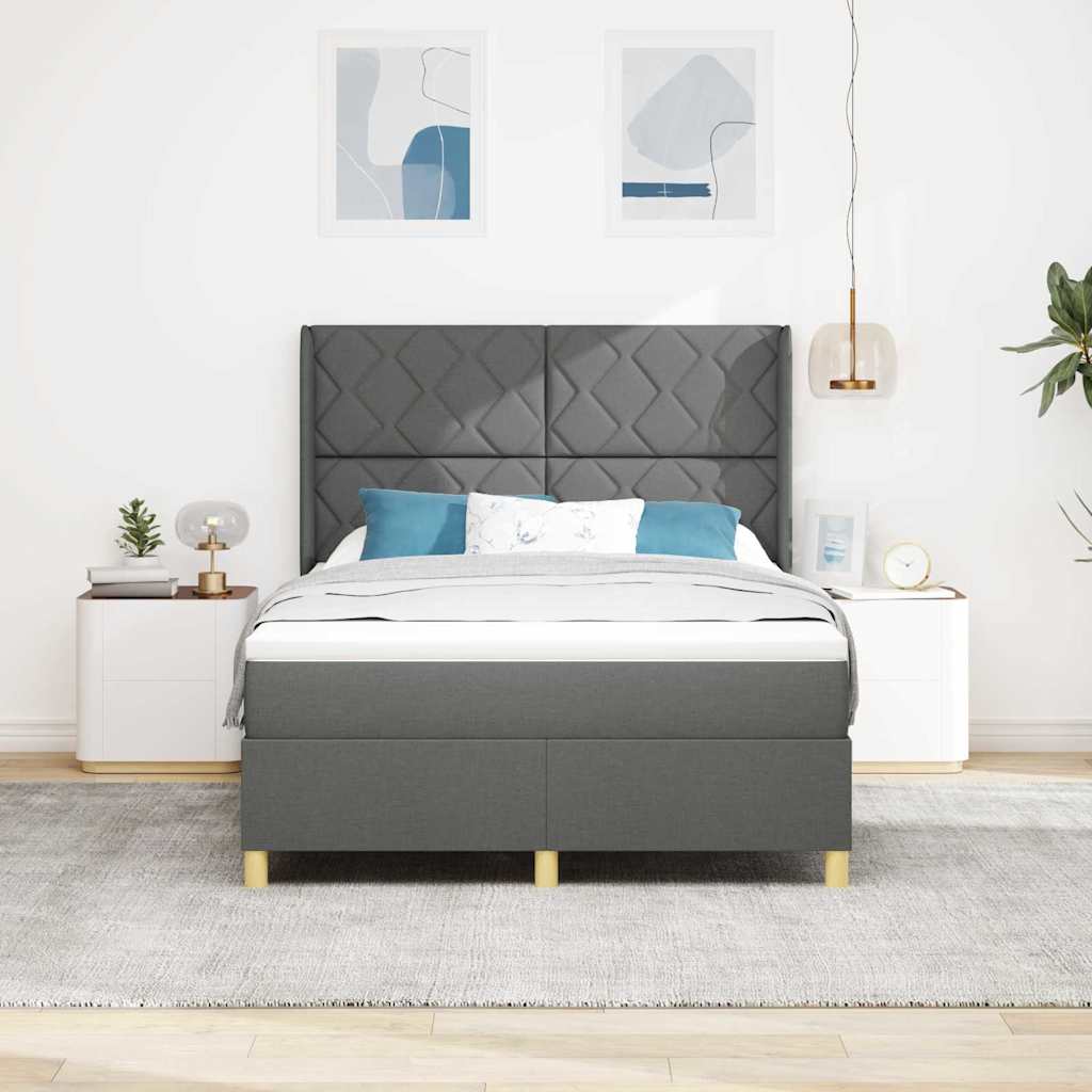 Boxspringbed met LED-stripverlichting Grijs 140 x 200 cm Stof