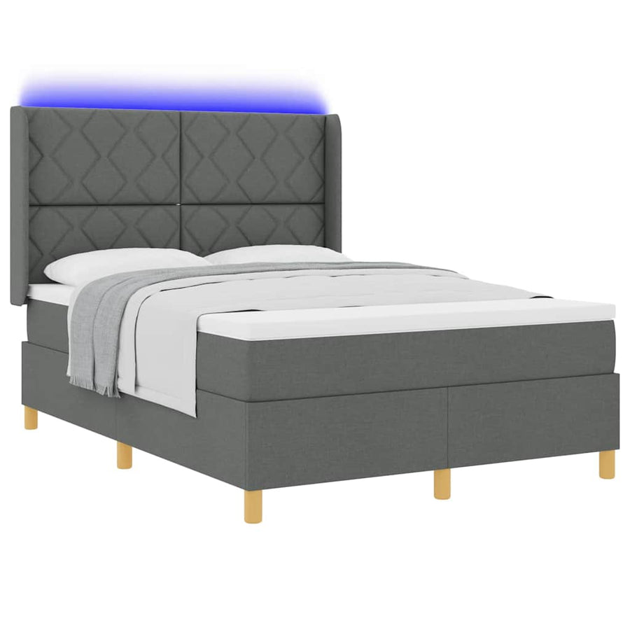 Boxspringbed met LED-stripverlichting Grijs 140 x 200 cm Stof