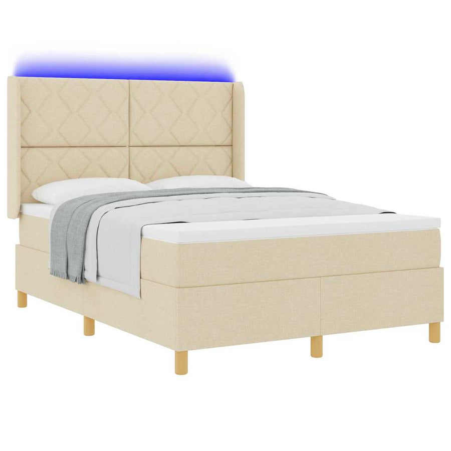 Boxspringbed met LED-stripverlichting Crème 140 x 200 cm Stof