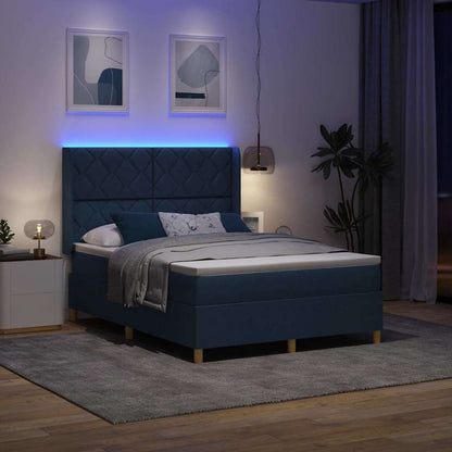 Boxspringbed met LED-stripverlichting Blauw 140 x 200 cm Stof
