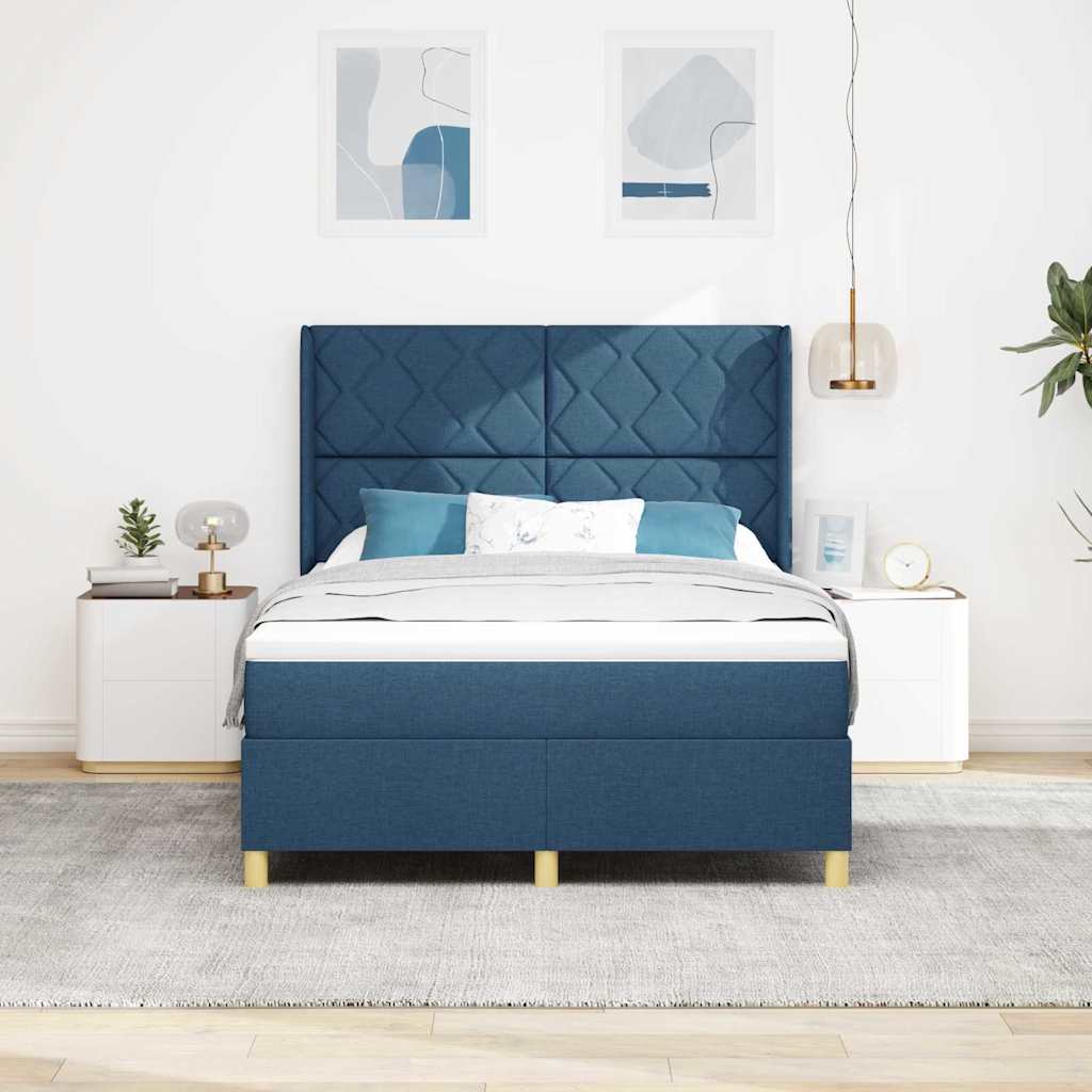 Boxspringbed met LED-stripverlichting Blauw 140 x 200 cm Stof