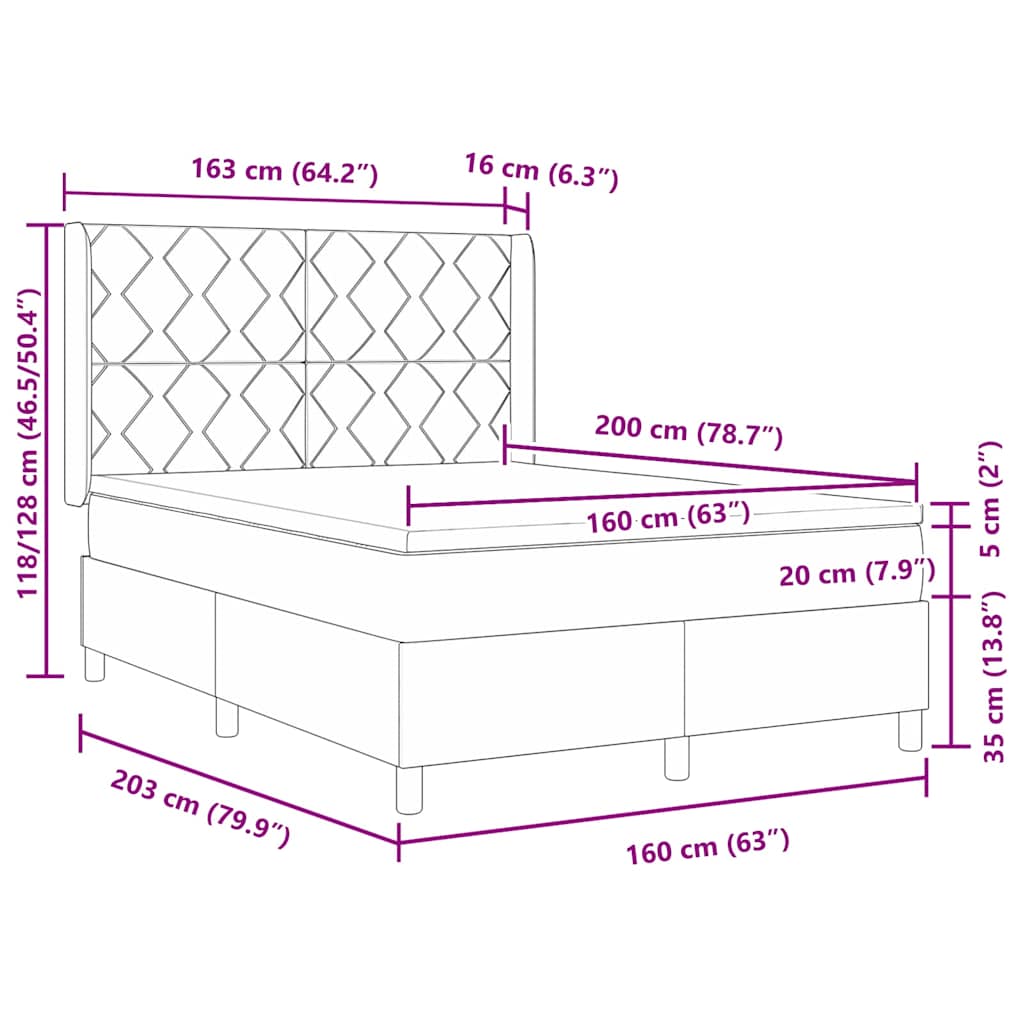 Boxspringbed met LED-stripverlichting Grijs 160 x 200 cm Stof
