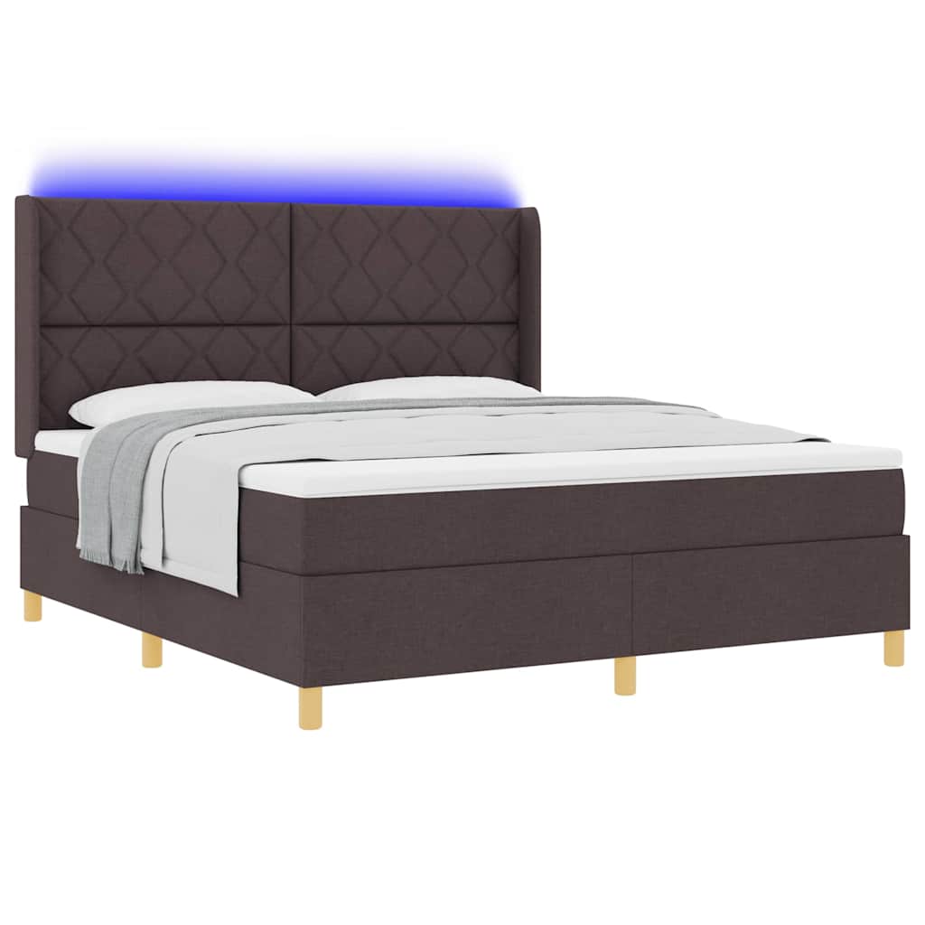 Boxspringbed met LED-stripverlichting Bruin 180 x 200 cm Stof
