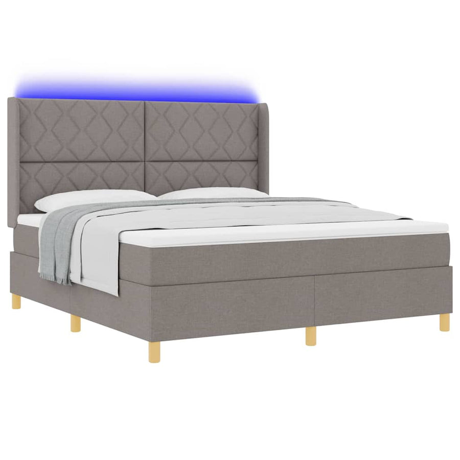 Boxspringbed met LED-stripverlichting Taupe 180 x 200 cm Stof