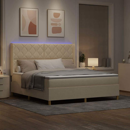 Boxspringbed met LED-stripverlichting Crème 180 x 200 cm Stof