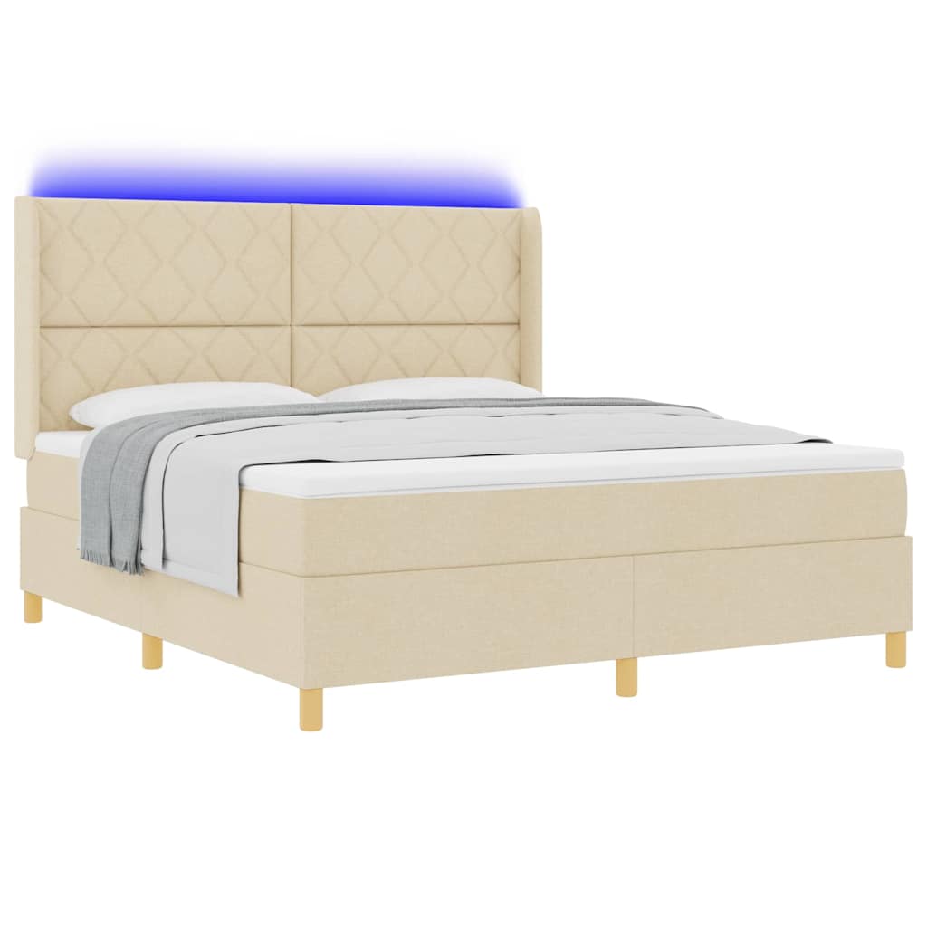 Boxspringbed met LED-stripverlichting Crème 180 x 200 cm Stof