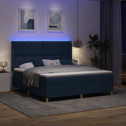 Boxspringbed met LED-stripverlichting Blauw 180 x 200 cm Stof