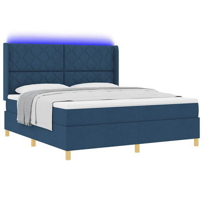 Boxspringbed met LED-stripverlichting Blauw 180 x 200 cm Stof