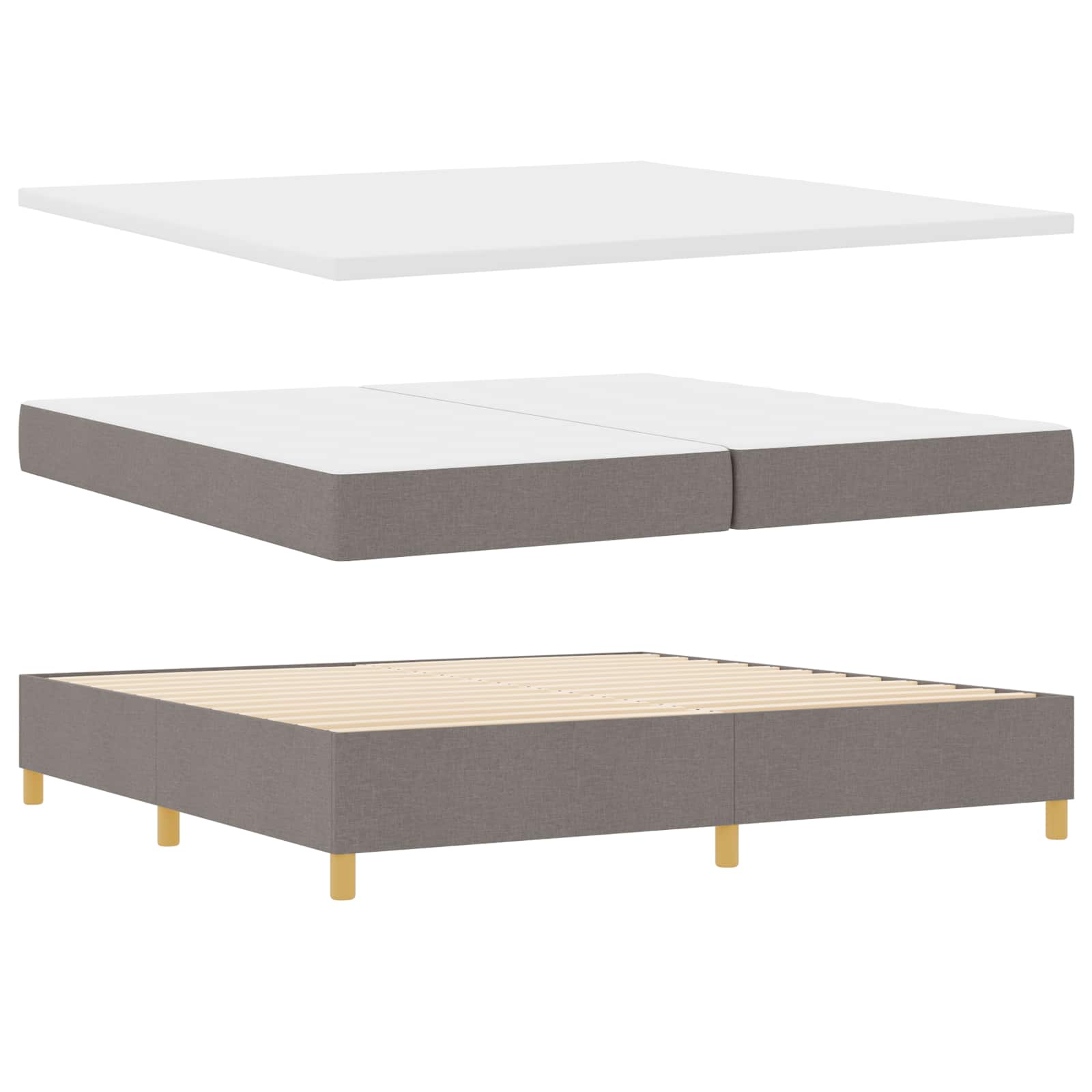 Boxspringbed met LED-stripverlichting Taupe 200 x 200 cm Stof