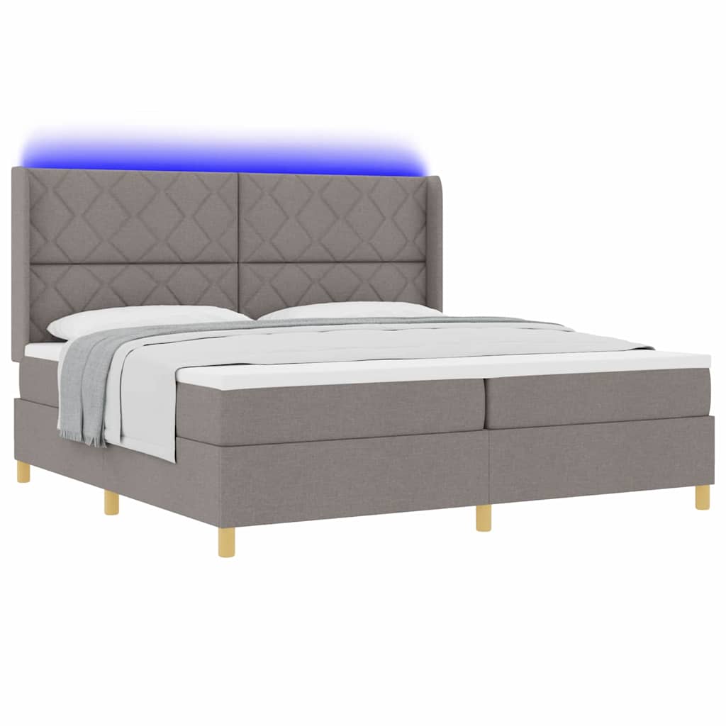 Boxspringbed met LED-stripverlichting Taupe 200 x 200 cm Stof