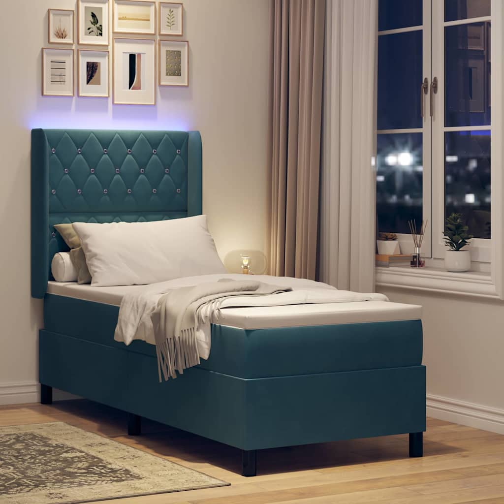 Boxspringbed met matras met LED Blauw 80 x 200 cm Fluweel