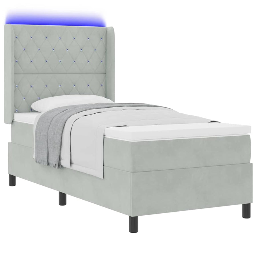 Boxspringbed met matras met LED Lichtgrijs 90 x 190 cm Fluweel