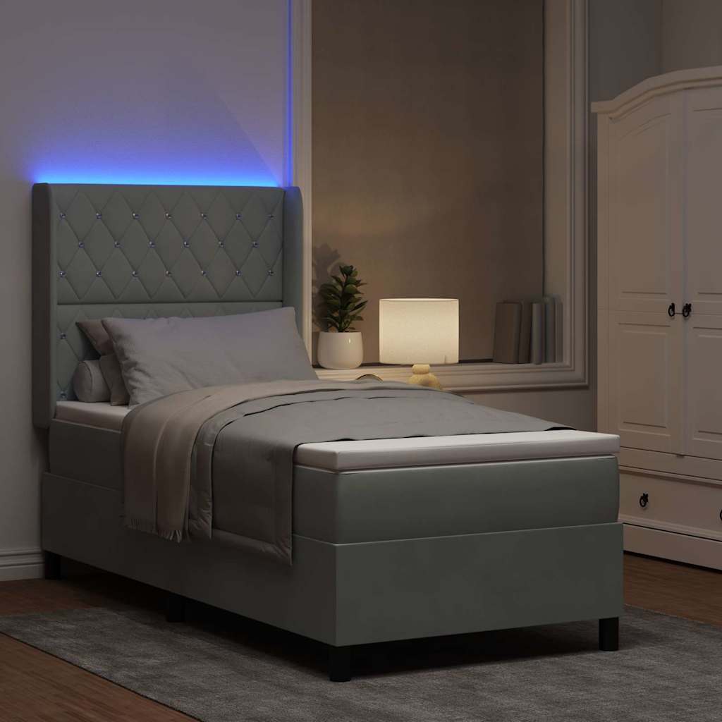 Boxspringbed met matras met LED Lichtgrijs 90 x 200 cm Fluweel