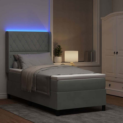 Boxspringbed met matras met LED Lichtgrijs 90 x 200 cm Fluweel