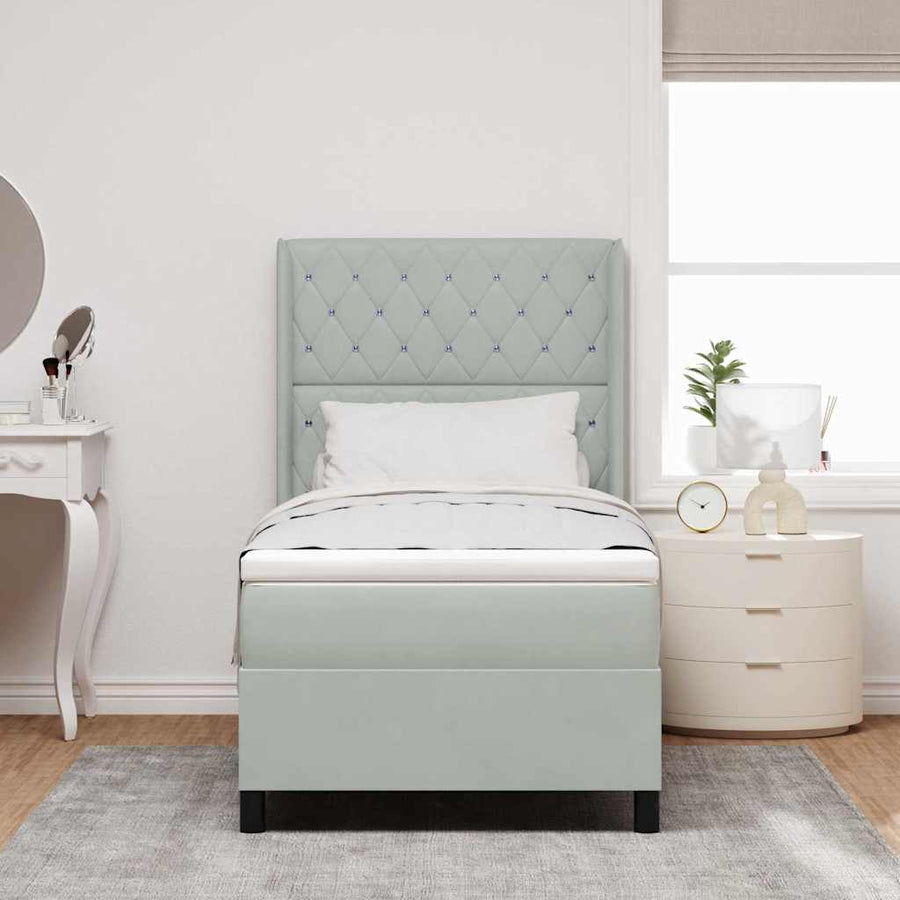 Boxspringbed met matras met LED Lichtgrijs 90 x 200 cm Fluweel