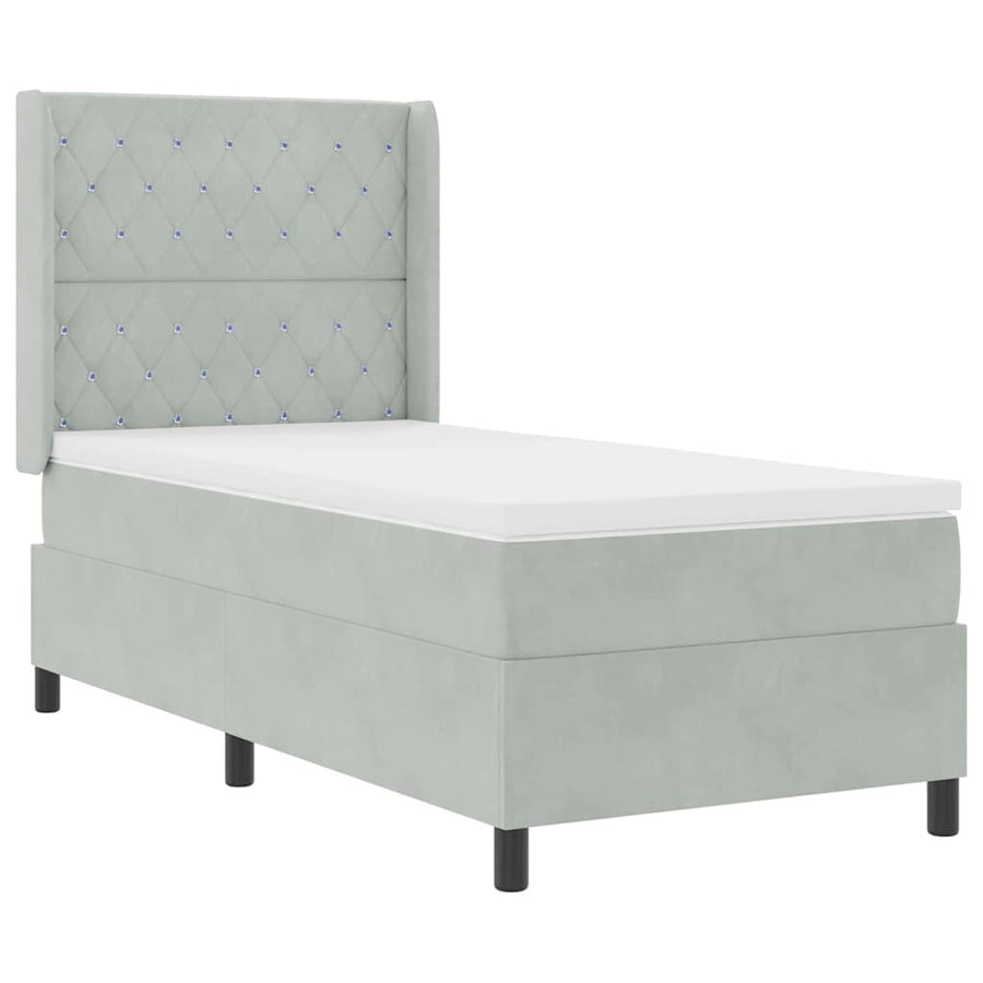 Boxspringbed met matras met LED Lichtgrijs 90 x 200 cm Fluweel