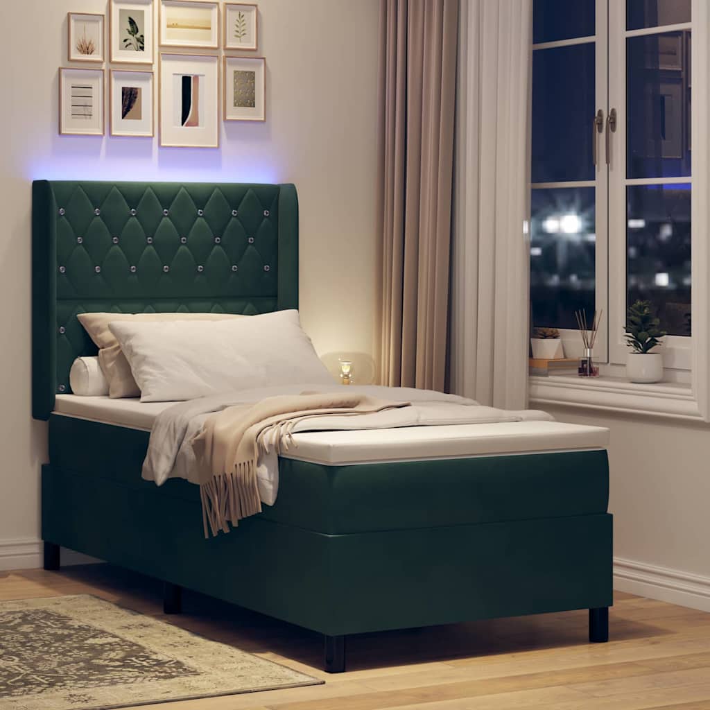 Boxspringbed met matras met LED Donkergroen 90 x 200 cm Fluweel