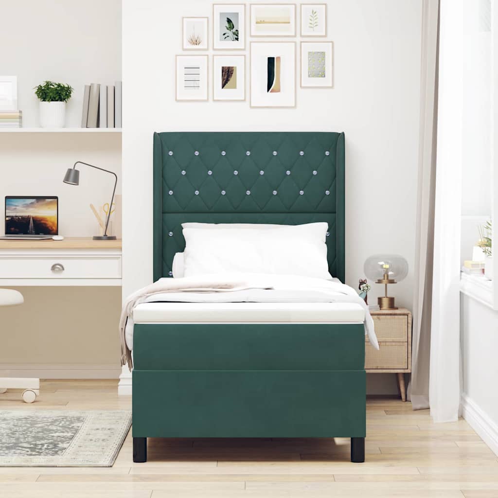 Boxspringbed met matras met LED Donkergroen 90 x 200 cm Fluweel