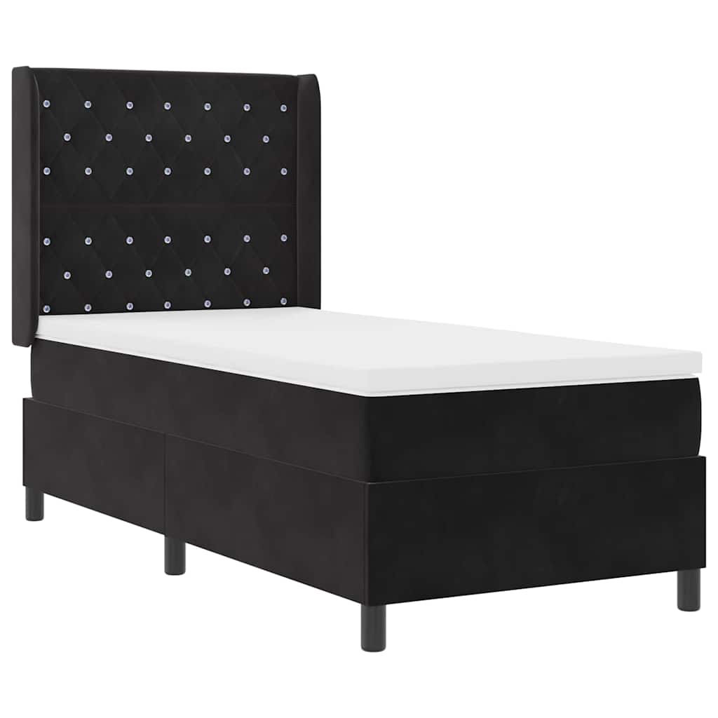 Boxspringbed Met Matras Met Led Fluweel Zwart 100 x 200 cm Kristal knoop gestoffeerd