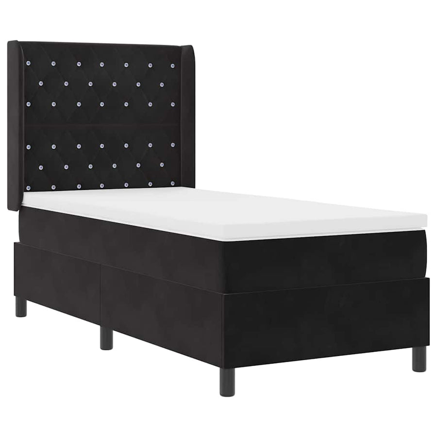 Boxspringbed Met Matras Met Led Fluweel Zwart 100 x 200 cm Kristal knoop gestoffeerd