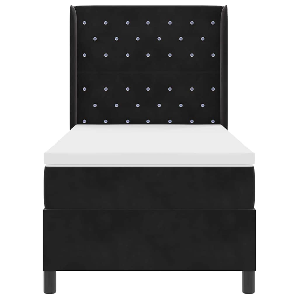 Boxspringbed Met Matras Met Led Fluweel Zwart 100 x 200 cm Kristal knoop gestoffeerd