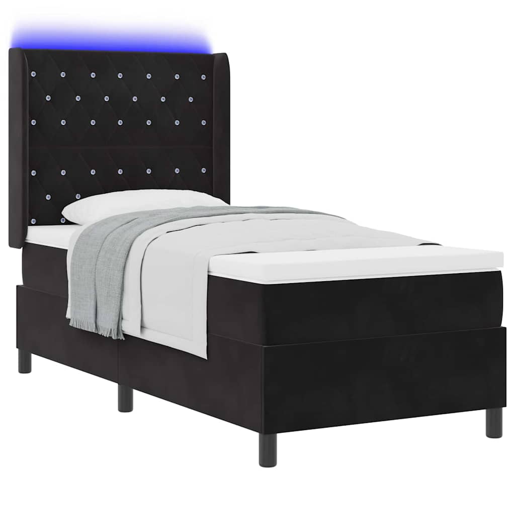 Boxspringbed Met Matras Met Led Fluweel Zwart 100 x 200 cm Kristal knoop gestoffeerd