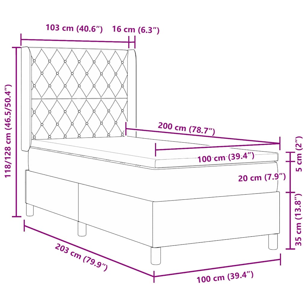 Boxspringbed Met Matras Met Led Fluweel Zwart 100 x 200 cm Kristal knoop gestoffeerd
