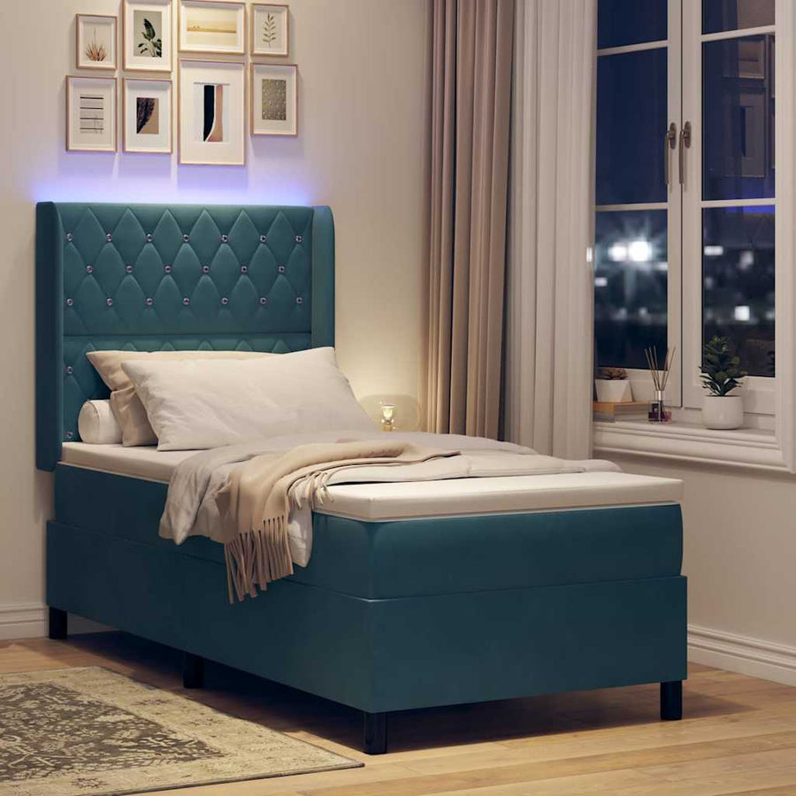 Boxspringbed met matras met LED Blauw 100 x 200 cm Fluweel