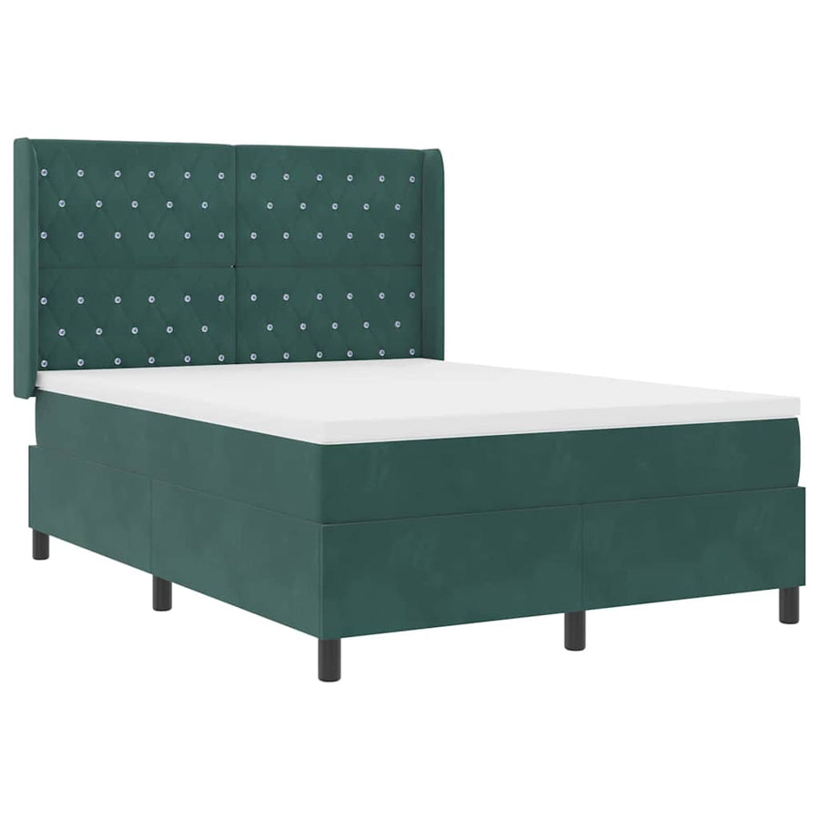 Led Boxspring Bed Met Matras Geruit Groen Fluweel Donkergroen 140 x 190 cm