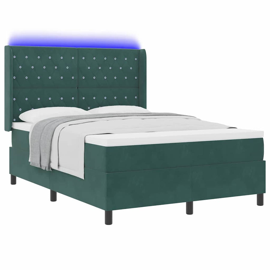 Led Boxspring Bed Met Matras Geruit Groen Fluweel Donkergroen 140 x 190 cm
