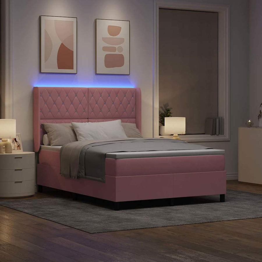 Boxspringbed met LED-stripverlichting Roze 140 x 190 cm Fluweel