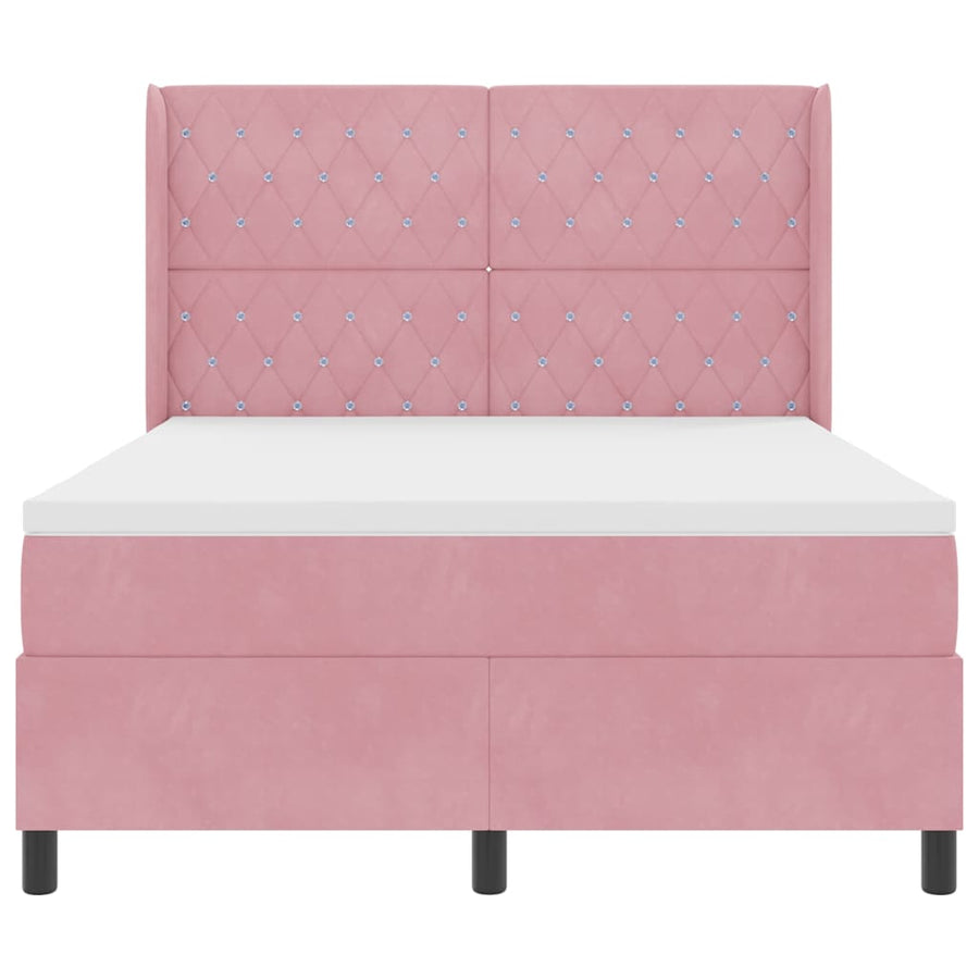 Boxspringbed met LED-stripverlichting Roze 140 x 190 cm Fluweel