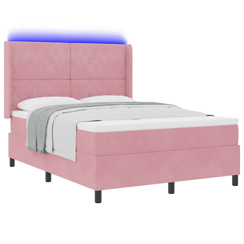 Boxspringbed met LED-stripverlichting Roze 140 x 190 cm Fluweel