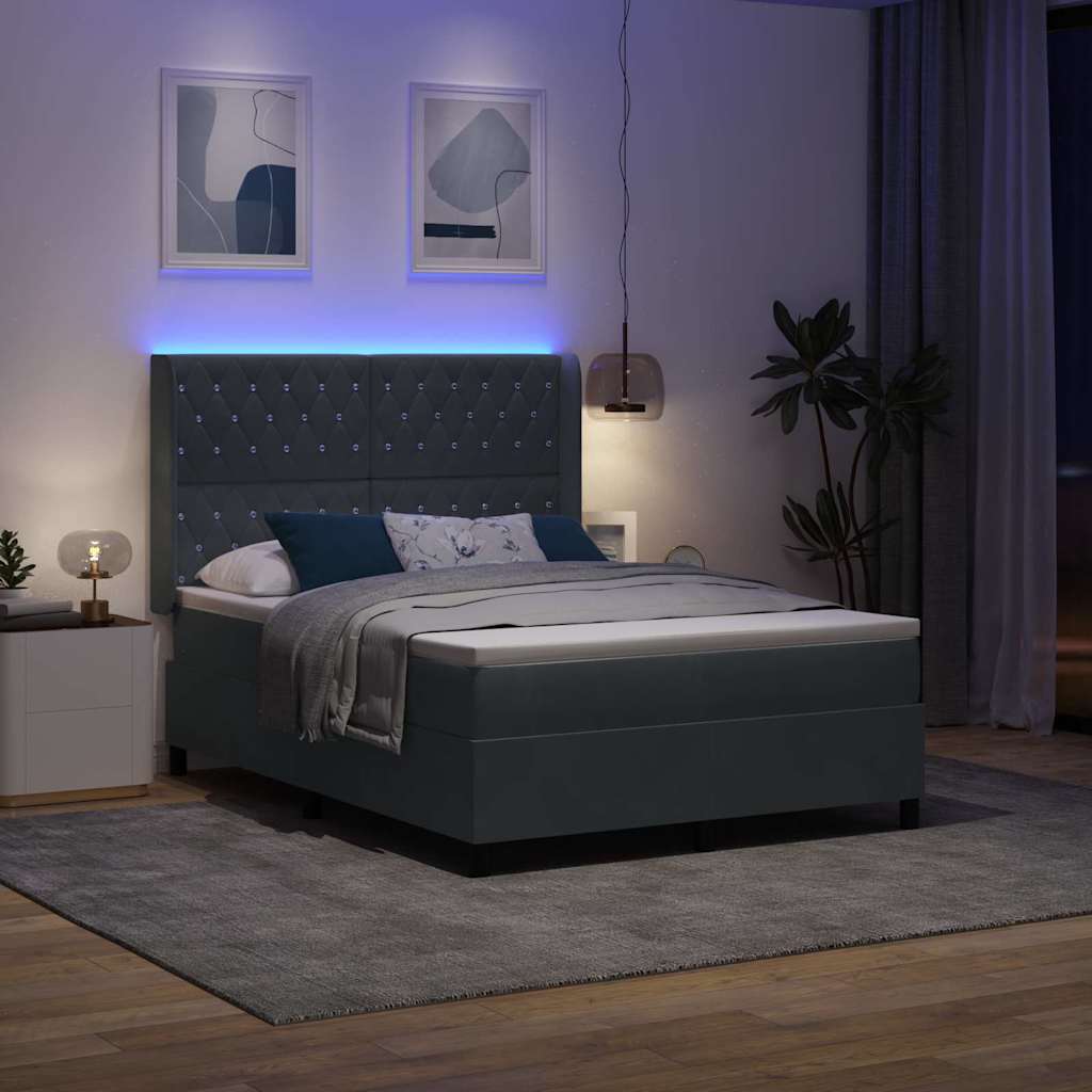 Boxspringbed met hoofdeinde Donkergrijs 140 x 200 cm Fluweel