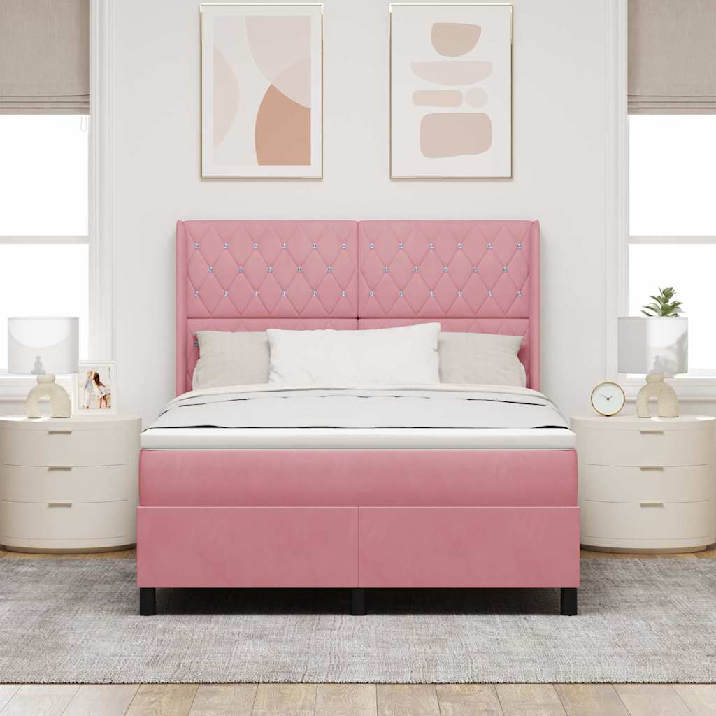 Boxspringbed met LED-stripverlichting Roze 140 x 200 cm Fluweel